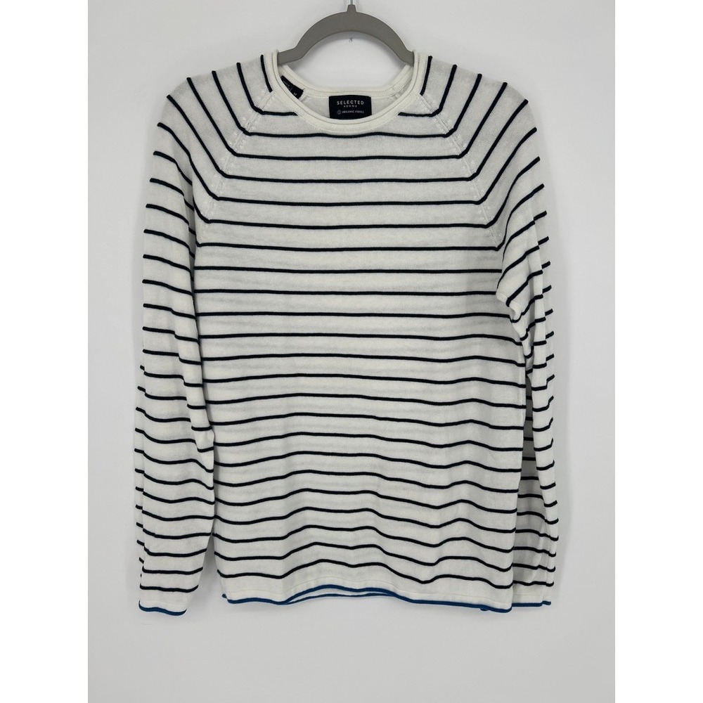 Selected Homme Men M Cream Navy Striped Sweater Coastal Grandpa Preppy Old Money